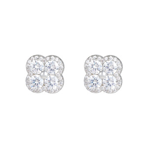 Pendientes KAVNAR con baño <span class=keywords><strong>de</strong></span> oro blanco, latón, poste <span class=keywords><strong>de</strong></span> plata 925, trébol, circonita cúbica y perla para mujer - Product Image 3