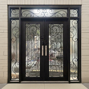 Porte d'entrée de sécurité élégante et ornée en aluminium fini noir, design postmoderne, résistance au feu 45 minutes, garantie 4 ans - Product Image 1