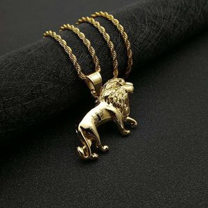 Collar con colgante de león de acero inoxidable dorado yunnique para hombre, diseño del zodiaco animal, cadena de 3mm y 61cm, joyería Hip Hop - Product Image 4