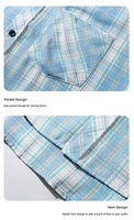 Chemise à carreaux à manches courtes 76,7 % polyester, col à revers, épaules tombantes, avec poche poitrine, pour usage quotidien et extérieur, style décontracté