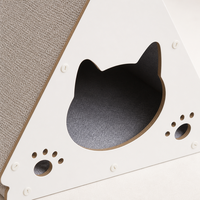 YAOYUE Tiragraffi per Gatti a Triangolo in Cartone Bianco, Cuccia a Forma di A con Ingresso a Testa di Gatto e Ritagli a Forma di Zampa 44x30x40cm