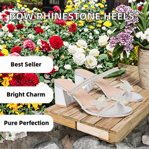 Nuevas Sandalias de Tacón Grueso con Punta Abierta, Lazo y Pedrería para Mujer, con Tiras Finas y Plantilla de Goma - Product Image 2