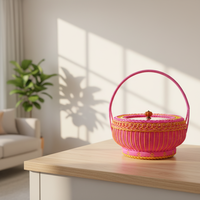 Panier de rangement coloré tissé à la main, panier ethnique Feng Shui pour fruits avec poignée, panier à fleurs, fournitures de Noël