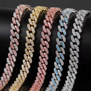 Colliers en zircon pour hommes et femmes, chaîne cubaine à une rangée de diamants, vente en gros - Product Image 2