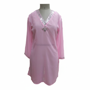 ชุดเดรสทูนิคผ้าถักคอวีพิมพ์ลายลำลองสำหรับชายหาดปักโลโก้ผ้าไหมพิมพ์ลายสกรีน - Product Image 1