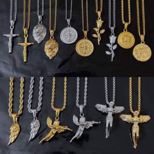 Pendentif boussole pour homme, collier en acier inoxydable, plaqué or 18k, 30 pcs/lot, bijoux grec, Medusa - Product Image 2