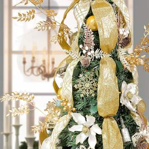 Árbol <span class=keywords><strong>de</strong></span> <span class=keywords><strong>Navidad</strong></span> <span class=keywords><strong>de</strong></span> PVC Pre-ensamblado <span class=keywords><strong>de</strong></span> 6 Pies con Luces, Decorado con Adornos Dorados, <span class=keywords><strong>Cintas</strong></span> y 150 Luces LED Blanco Cálido - Product Image 2