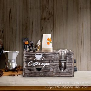 Estante de madera para almacenamiento de cápsulas de café con cajón para tazas, bolsitas de té, jarabe, organizador de escritorio, 30,5x11,5x15cm, estilo rústico - Product Image 4