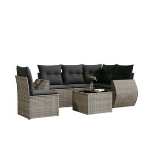 <b>Grey</b> Pe Rattan Garden Sofa Set Steel <b>Frame</b> 6 Seater Contemporary Outdoor Furniture - Product Image 1