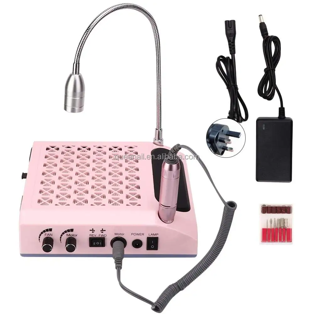 Nail Art Machine 80W 4 in 1 Nail Drill Pen Nail Dust Collector LED Table Lamp Hand Cushion Manicure Tool