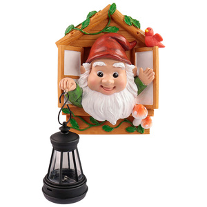 Cintre de lanterne de gnome enchanté pour branche d'arbre, lampe vintage suspendue de nain de jardin de chapeau rouge avec décor d'<span class=keywords><strong>oiseau</strong></span> de champignon - Product Image 2