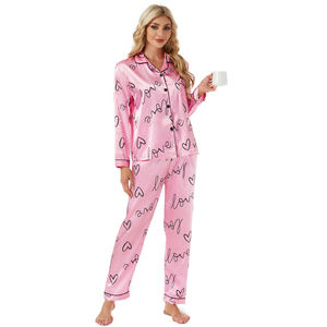 Ensemble de pyjama élégant pour femme en satin imprimé, <span class=keywords><strong>haut</strong></span> à manches longues ouvert sur le devant, pantalon long à taille élastique, doux, respirant, motif léopard romantique - Product Image 3
