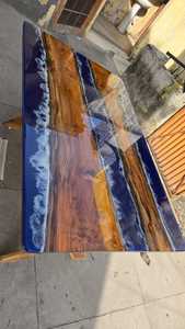 Live Edge Solid <b>Wood</b> Epoxy Resin <b>Table</b> Custom Rectangle <b>Dining</b> Furniture OEM Manufacturer - Product Image 4