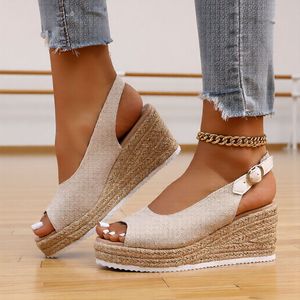 캐주얼 에스파드리유 웨지 샌들, 여름용 조절 가능한 버클 피프토 슈즈 - Product Image 2