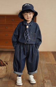 Nouvelle Collection Automne 2025 <span class=keywords><strong>YuYuan</strong></span> – Ensemble Chemise et Pantalon en Jean Rayé Tendance pour Garçons – Vêtements Décontractés en Polyester/Coton pour Enfants - Product Image 4