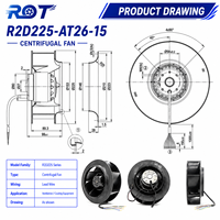 Ventilador Centrífugo AC R2D225-AT26-15, 400VAC, 225mm, 1150m3/h, Trifásico, Aspas Curvadas hacia Atrás, Reemplazo para Ventilación de Gabinetes con Inversor
