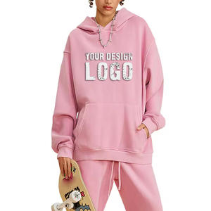 Sudaderas Casuales de Otoño Invierno para Mujer, con Hombros Caídos, Holgadas, con Logotipo Personalizado, Color Sólido, Lavadas, con Forro Polar - Product Image 1