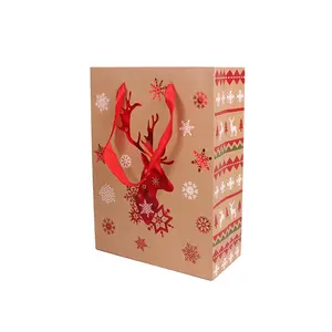 Reusable Christmas Kraft Paper Gift Bag many Styles Xmas Goody Treat Bags For Party Favors