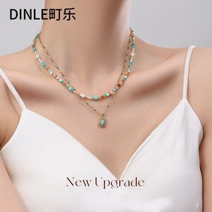 DINLE สร้อยคอหินธรรมชาติสีสันสดใสผู้หญิงอเมซอนไนต์จี้รูปทรงเรขาคณิตเครื่องประดับแฟชั่นสำหรับงานปาร์ตี้ - Product Image 1