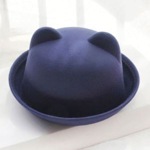 Adult <b>Woolen</b> Felt Cat-Ear Curling Fedora <b>Top</b> Unisex Vintage Wool Bowler Hat Cap Promotional Gift - Product Image 2