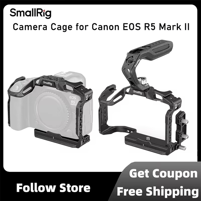 Camera Cage for Canon EOS R5 Mark II, SmallRig 4975/4976 Black Mamba Aluminum Alloy Rig with Arca-Swiss Plate