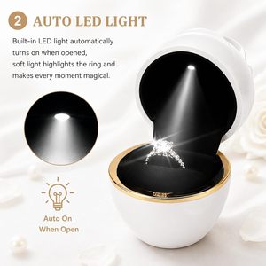 Caja de Joyería con Forma de Rosa y Luz LED, Estuche para Guardar Anillos con Detalles en Oro Blanco, Diseño Floral, Caja de Regalo para el Día de San Valentín - Product Image 5