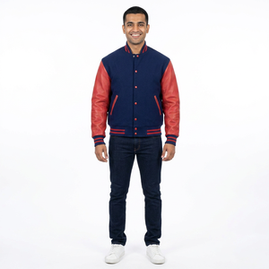 Veste universitaire en laine avec manches en cuir violet, style Letterman, veste bomber de baseball courte - Product Image 1