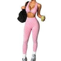 Ensemble 2 pièces de vêtements de yoga respirants à imprimé léopard pour femmes, avec sous-vêtements et pantalon de sport torsadé pour l'entraînement fitness transfrontalier
