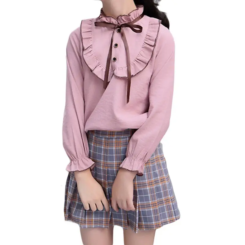 도매 신생아 아기 소년 세련된 소녀 긴 소매 리본 셔츠 + Pleated 스커트 소녀 의류 세트
