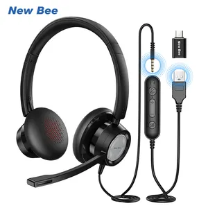 Venta al por mayor nuevo Bee H362 suave transpirable almohadillas USB Call Center auriculares en la oreja auriculares con cable para PC ordenador