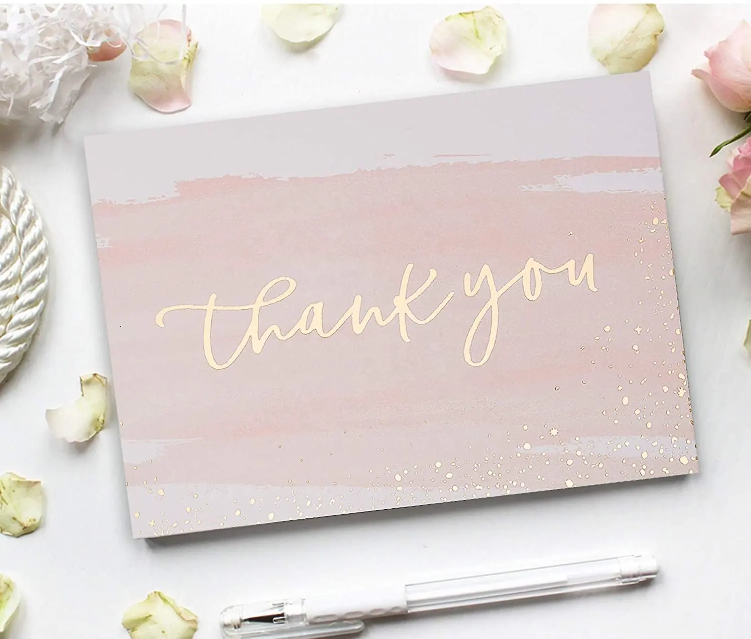 Cartão de agradecimento impresso logotipo folha de ouro cor da água estilo rosa cartão de visita eco amigável