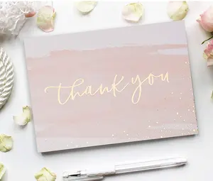 Thank you card printed gold foil logo water color style pink card thank you business card eco friendly