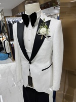 Costumes de mariage pour hommes Jacquard blanc avec col en satin noir Tuxedo 3 Pcs Groom Terno Costumes pour hommes (veste + gilet + pantalon)