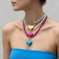 Collier en acier inoxydable émaillé coloré avec pendentif double cœur, pierres précieuses naturelles mélangées, collier bohème spirituel pour la guérison des chakras