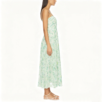Robe midi plissée vert floral pour femme, col cœur, bretelles spaghetti, jupe fluide, tenue de soirée d'été élégante et vintage