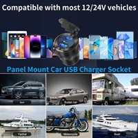 Prise de chargeur de voiture USB QC3.0 à montage sur panneau, prise d'alimentation 12V avec bouton marche/arrêt, chargeur rapide 3 ports Type-C USB-A pour moto et camping-car
