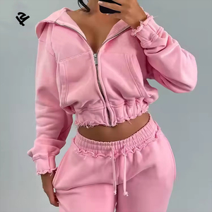 Vêtements Femme en Gros Ensemble Deux Pièces Sweat à Capuche Zippé et Pantalon de Survêtement Droit Style Streetwear 100% Coton Survêtement pour Femmes - Product Image 1