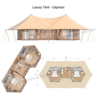Maison de villégiature à faible entretien de 83 m² avec 2 chambres, tentes de glamping de luxe, bâtiments de villas