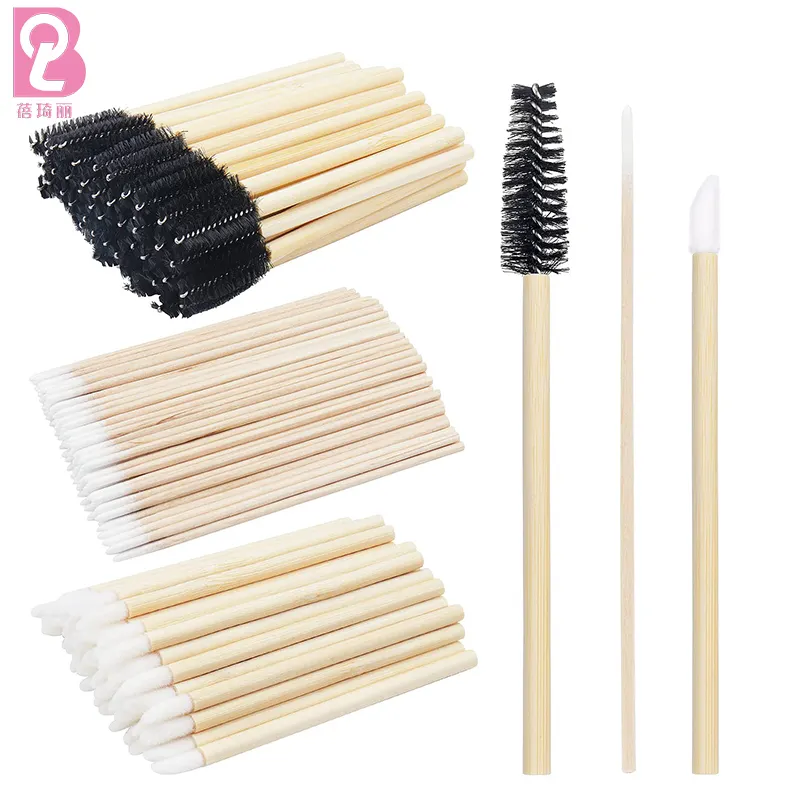 Beiqili 50pcs Disposable Mascara Wands Eyelash Brush Spoolies for Eye Lash Extension Eyebrow Bamboo Stick Brown Wimpernbrste