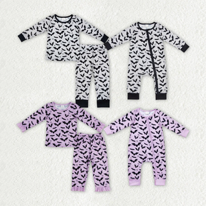 Vente en gros de pyjamas pour bébés, filles et garçons, imprimé chauve-souris d'Halloween, manches longues, combinaison à fermeture éclair, vêtements d'automne - Product Image 1