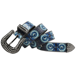 <span class=keywords><strong>Ceinture</strong></span> imprimée strass style ethnique européen et américain, motif grand œil bleu, rétro et tendance, pour hommes et femmes - Product Image 3
