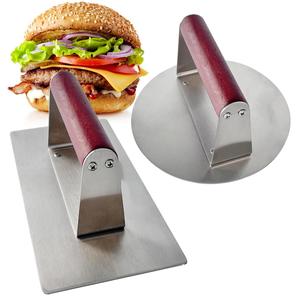 Presse à hamburger en acier inoxydable pour barbecue en acier inoxydable avec manche en bois - Product Image 1