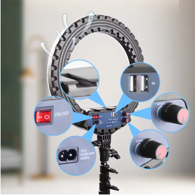 HQ-14N 35CM Dimmable LED Ring Lamp Remote Control High CRI Ra>90 Adjustable Color Temperature Portable Folding Tripod Light