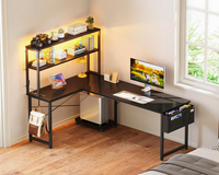 Bureau de jeu multifonctionnel en forme de L avec éclairage RGB, table de jeu réglable avec support pour moniteur, table de bureau