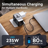 Worldplug Yüksek Güçlü 235W GaN Çoklu Portlu Hızlı Şarj Cihazı Dünya Çapında Uluslararası Güç Adaptörü Evrensel Seyahat Priz Adaptörü 6C1A