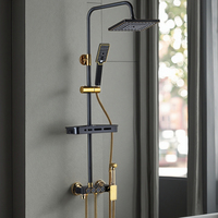 Hôtel de luxe Kits en laiton pluie pluie système de douche de salle de bain noir or mitigeur thermostatique