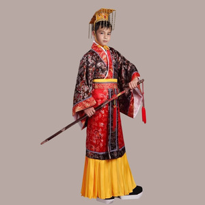 ชุดฮั่นฝูเด็กแบบจีนโบราณ ชุดจักรพรรดิ์สีแดงสำหรับเด็กชายและหญิง ชุดแสดงบนเวที ชุดถังสำหรับเด็ก ชุดคลุม+หมวก - Product Image 4