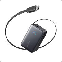 Anker Nano Power Bank 45W 10000mAh PC ABS Chargeur portable avec câble rétractable intégré Batterie compacte pour iPhone Samsung