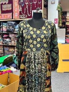Robe Anarkali à imprimé floral, maxi bohème, ethnique, évasée, imprimée à la main, coupe A, 100% coton, patchwork, 6XL - Product Image 3
