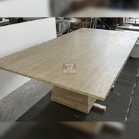 Maßgefertigter Luxuriöser Moderner Naturstein Esszimmer-Möbel 8-Sitzer Beige Travertin Rechteckiger Marmor Esstisch Antik